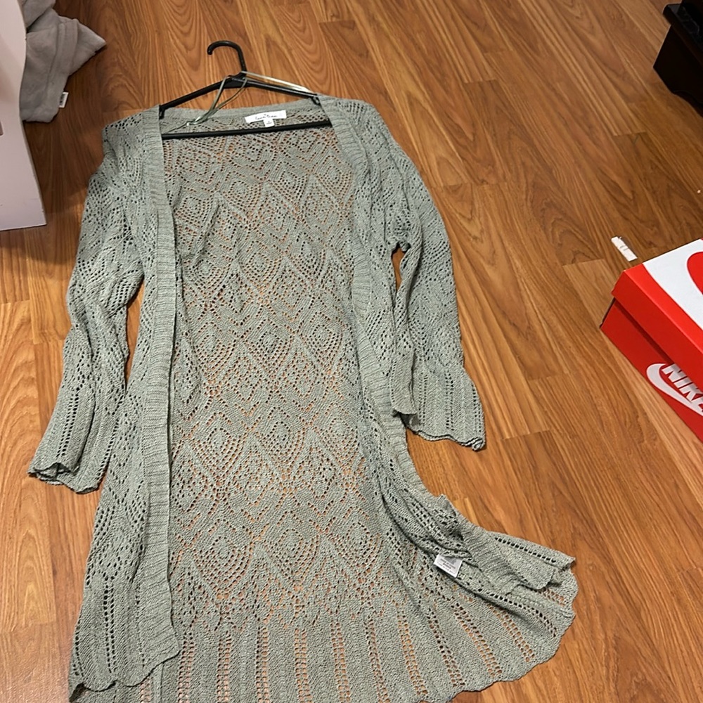 green cardigan